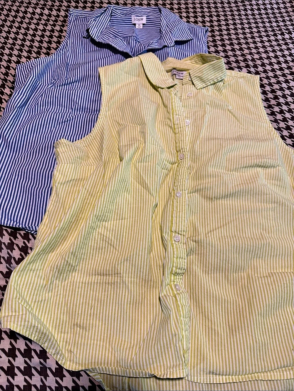 (2) J.Crew Sleeveless Signature Fit Shirt in Stripe Yellow & Blue XL